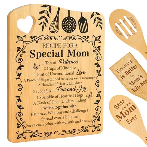 Mom Birthday Gifts, Gifts for Mom Gifts from Daughter Cutting Board | Mothers Day Christmas Gift for Mom from Daughter Son, Recipe for A Special Mom Gifts, Bamboo Cutting Board with Spoon - color: Mom