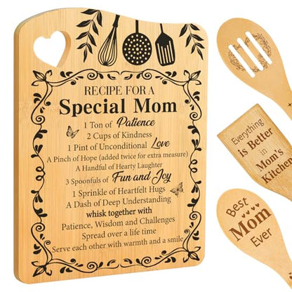 Mom Birthday Gifts, Gifts for Mom Gifts from Daughter Cutting Board | Mothers Day Christmas Gift for Mom from Daughter Son, Recipe for A Special Mom Gifts, Bamboo Cutting Board with Spoon - color: Mom