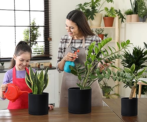 D'vine Dev 3-Pack Plastic Pots & Saucers, 4.5/5.5/6.5 in, Black, 74-V-B-2 | Multi-Size Options, Lightweight Durable, Matte Finish, Cylinder Shape, Drainage Holes, Sleek Design, Detachable Saucer - color: Matte Black, size: Small Plus