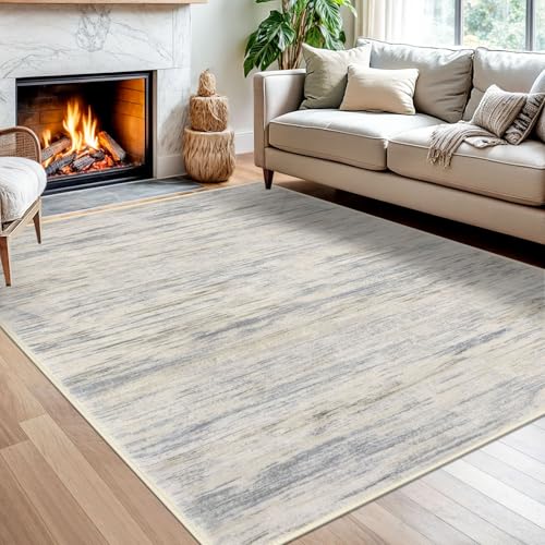 SIILOOM 5x7 Washable Area Rug, Non Slip Indoor Mat for Bedroom Living Room | Gray/Beige/Neutral Soft Modern Spill & Stain Resistant Low Pile Carpet for Dining Room Under Table Bedside, Easy Clean - color: Gray/Beige/Neutral/Multi, size: 5' x 7' (Rectangul