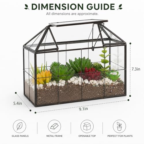 FerrisIsland Glass Aquarium Greenhouse Succulent Plant Aquarium Container | Glass Aquarium Greenhouse Succulent Plant Aquarium Aquaculture Container Desktop Decoration Garden DIY Kit(7.3"H) - size: 9.1"L x 7.3"H 5.4"W