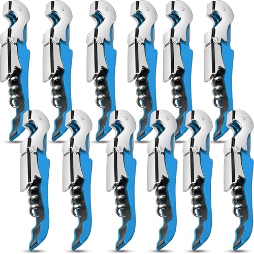 12 Pieces wine key wine opener Professional Waiter Corkscrews Stainless bottle opener Fold Serrated Foil Cutter Key for Family, Company Party,Bars,Restaurants(blue) - color: Blue, size: 12