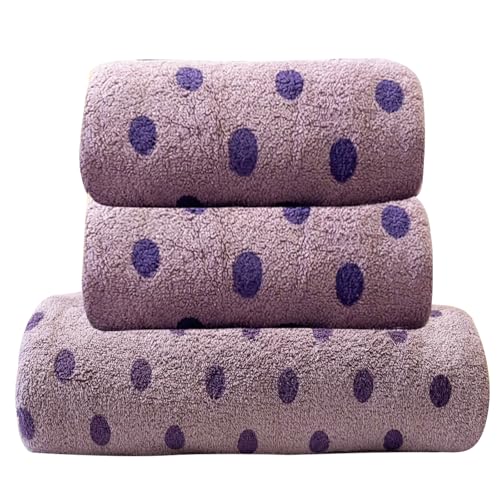Purple Polka Dots Towels Colorful Wash Towels Coral Velvet Soft & Absorbent Bath Towels Set Hand Towels for Bathroom, Shower Spa Beach (Purple,1 Bath Towel+2 Hand Towels) - color: Purple Dot, size: 3 pack
