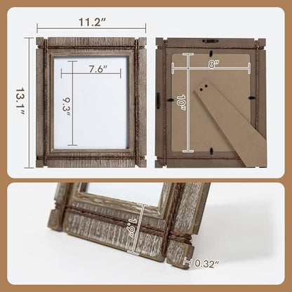 Afuly 8x10 Picture Frames Set of 2 Rustic Wood Farmhouse Unique Photo Frame | Distressed Western with Real Glass & Hemp Rope, Wall and Tabletop, Home Decor Birthday Gifts for Mom Dad Friends - size: 8x10