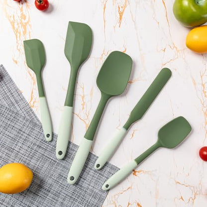 Silicone Spatula Set,5 Piece Food Grade Rubber Spatulas,Double-Green | Spatulas Silicone Heat Resistant for Baking,Cooking,and Mixing High Heat Resistant Non Stick Dishwasher Safe BPA-Free - color: Double Green