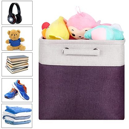 13 Inch Cube Storage Bins Purple - 3-Pack Purple Storage Cubes with Handles, 13x13x13 Fabric Storage Bins, Foldable Dark Purple Storage Baskets for Shelves, Cloth Organizer Cube Bins