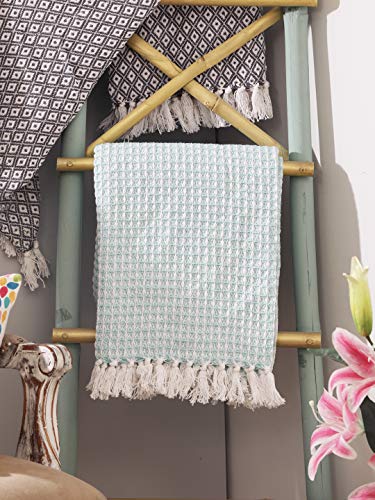 Two Tone Hanicom Cotton Throw 50X60- Aqua - color: Aqua Honeycomb