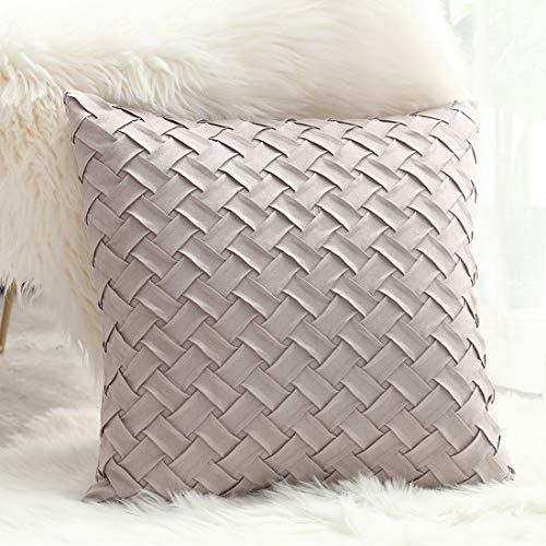 vctops Boho Basket Weave Pattern Decorative Throw Pillow Cover Super Soft Suede Solid Square Accent Cushion Case for Couch Sofa Car (My Grey,18"x18") - color: My Grey, size: 18" x 18" (Pack of 1)