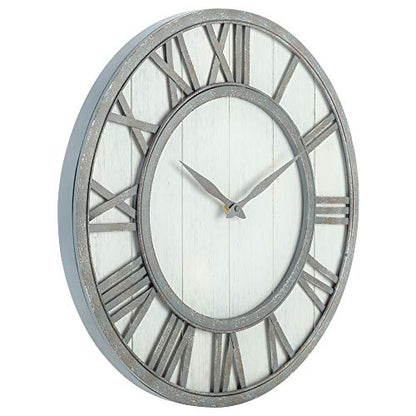 Oldtown Farmhouse Metal & Solid Wood Noiseless Wall Clock (Whitewash, 18-inch) - color: Whitewash, size: 18-inch