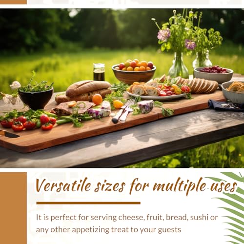 FoldTier Large Acacia Charcuterie Board with Handles 36 x 12 Inch Christmas Extra Large Wood Foldable Serving Tray Rectangular Appetizers Cheese Food Meat Board for New Home Party Housewarming Gifts - size: 36" x 12" x 12"
