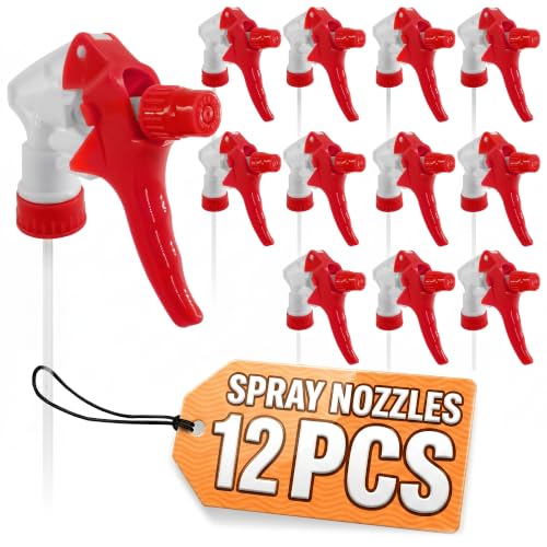 Spray Bottle Nozzle Replacement 12 Pack, Fits 8-32oz Bottles (Red) | Replacement Trigger Sprayer Heads for Bottles; Fits 28-400 Thread, Trim-to-Fit Tube; for Cleaning, Garden & Pet Carefor - color: 12 Pcs Red