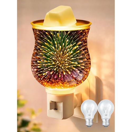 Wax Melt Warmer, Plug in Wax Warmer for Scented Wax & Fragrance Oil, 3D Glass Wax Melter with Spare Bulb, Scentsy Night Light for Home Decor & Gift（Fireworks） - color: Fireworks