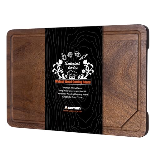 Walnut Wood Cutting Board with Juice Groove for Kitchen Countertop, Tick American Black-Walnut Wooden Chopping Board Charcuterie Board Butcher Block for Meat Vegetables, 17x11 inch - size: 17"L x 11"W