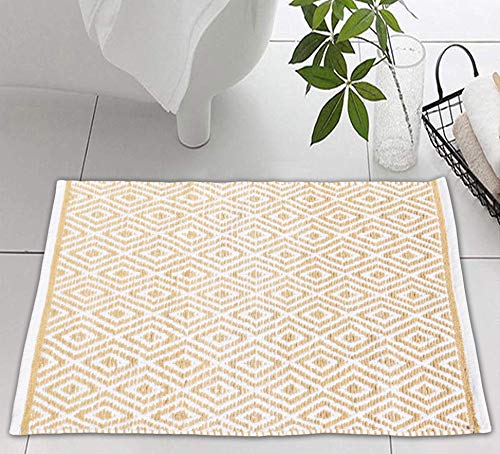 Ramanta Home Cotton Handwoven Reversible Rug 21x34 Inch, Linen | Washable Area Rug for Bathroom, Kitchen, Bedroom, Entryway, Handmade Accent Floor Mat - color: Linen, size: 21 x 34 inches