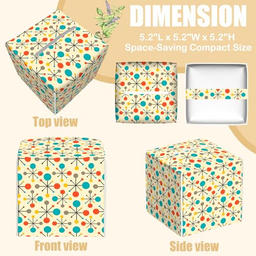 Mid Century Modern Atomic Tissue Box Cover Square, Retro Tissue Box Holder with Bottom Belt Leather Facial Paper Organizer Dispenser for Bathroom Bedroom Dresser Night Stand Tabletop - color: Mid Century Modern Atomic
