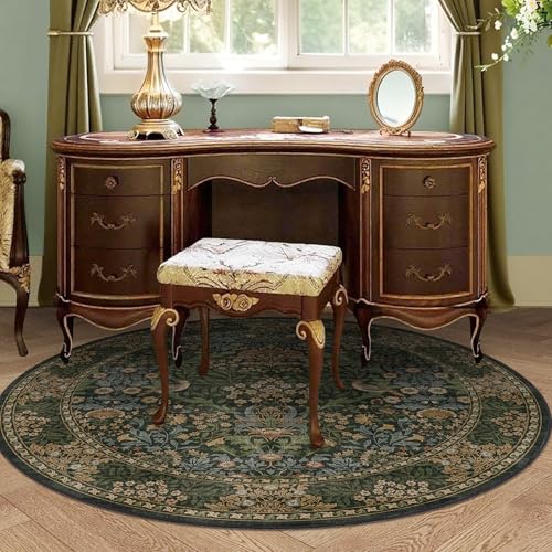 5ft Round Washable Area Rug Non-Slip Carpet for Bedroom Gold Green - color: Gold Green (Larger Pattern), size: 5' (Round)