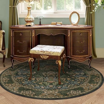 5ft Round Washable Area Rug Non-Slip Carpet for Bedroom Gold Green - color: Gold Green (Larger Pattern), size: 5' (Round)