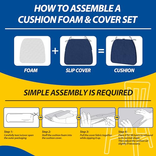 AAAAAcessories D-Shaped Chair Cushions, 2" Thick Dining Chair Pads with Ties and Removable, Machine-Washable Cover, 17" x 16", Set of 6, Blue - color: Blue, size: 6 Count(Pack of 1)
