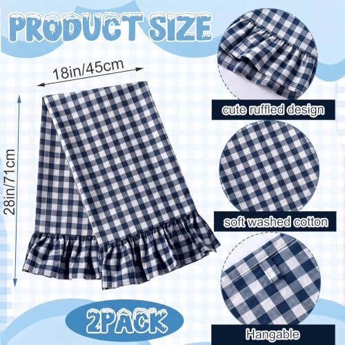 HunnmingRe Navy Blue Kitchen Towels Set of 2, 100% Cotton Ruffled Gingham Dish Towels 18"x28" Absorbent Tea Cloths Classic Plaid Pattern for Farmhouse Charm, Drying Dishes, Entertaining Guests - color: Navy Blue, style: Gingham