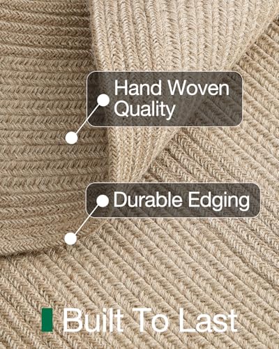 LUMI 4' Round Natural Jute Area Rug, Braided Farmhouse Rug - color: Beige-round, size: 4'x4'
