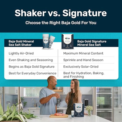 Baja Gold Mineral Sea Salt Shaker, Gary Brecka Choice, Countertop, 9 oz | Smooth-Flow Unrefined Sea Salt Shaker, Sea of Cortez, Additive-Free, No Caking, Everyday Countertop Salt, 9 oz