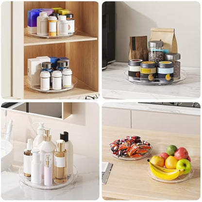 4 Pack 9 Inch Clear Lazy Susan Turntable Organizer, Non-Skid Rotating Tray for Cabinet, Kitchen Pantry Organization and Storage, Acrylic Spinner for Refrigerator, Bathroom Vanity and Spice Rack - size: 9inch - 4 Pack