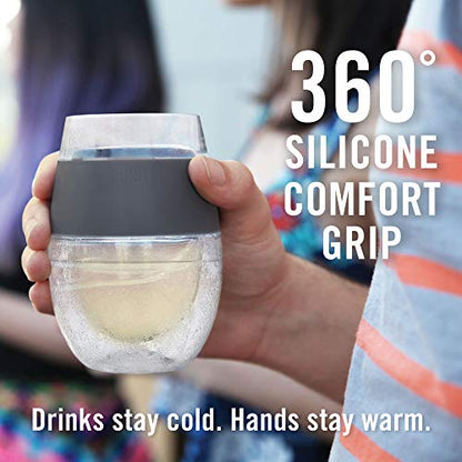 Host Cooling Wine Freeze Cup with Lid, Set of 2 Plastic Double Wall Insulated Tumbler Drink Cup with Freezing Gel for Red and White Wine, Blue - color: Blue With Lids