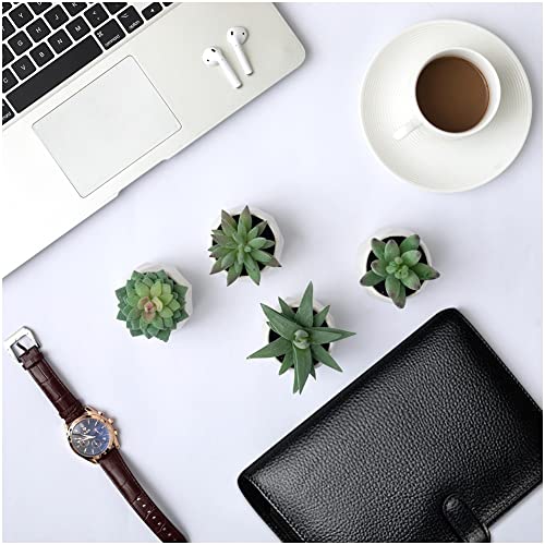 CADNLY Fake Succulent Plant Set - Artificial Plants for Women Desk - Realistic Faux Succulents in Ceramic Pots - Mini Green Decor for Bedroom Bathroom Office Shelf 4 Pack