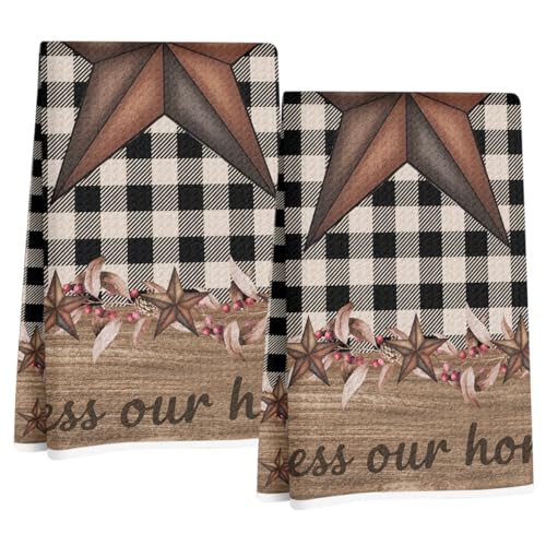 Jztco 2 Pcs Western Kitchen Towels, Western Texas Star Reusable Hand Towels | Microfiber Dish Cloths for Drying Dishes, Waffle Dish Towels for Bathroom Kitchen Decor, Star Gifts for Women Mom - color: Multi 1492