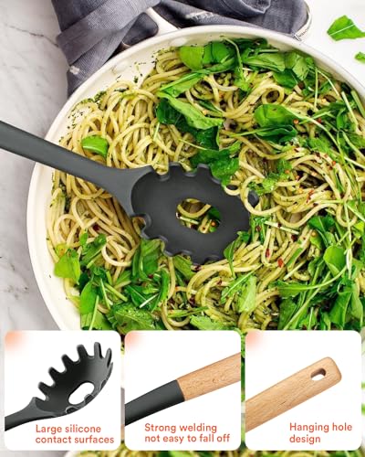 Kitchen Utensils Set, 13PCS Silicone Cooking Utensils, Heat Resistant Kitchen Utensil Spatula Set for Nonstick Cookware, Wooden Handles Kitchen Gadgets Tools Set - color: Gray