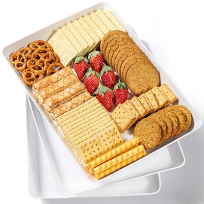 3 Pack, 16" x 11" Large White Serving Trays Set - Reusable Plastic Serving Platters for Cookie, Appetizer, Charcuterie, Snack, Dessert, Party Food Display - Stackable Kitchen CounterTop Tray, BPA Free - size: 3 Pack - 16" x 11"