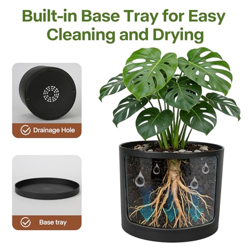 3 Pack Cylinder Planter Set 10/9/8 Inch White Indoor Plant Pots | Modern flower pots with drainage holes and saucers. For outdoor garden, succulent, nursery, and house plants. - color: Black