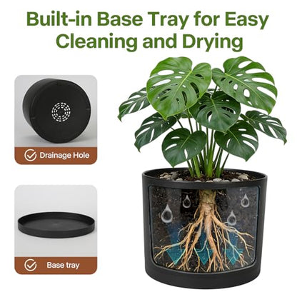3 Pack Cylinder Planter Set 10/9/8 Inch White Indoor Plant Pots | Modern flower pots with drainage holes and saucers. For outdoor garden, succulent, nursery, and house plants. - color: Black