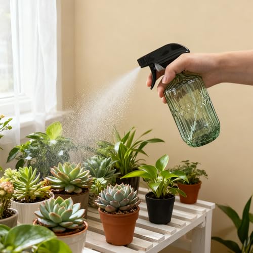 YYTSGG Glass Plant Mister Bottle, 15oz, Army Green, Adjustable Mist Nozzle | Refillable Water Spray Bottle for Indoor Flowers, Outdoor Gardening, Cleaning, Hair and Pets Care - color: Army Green
