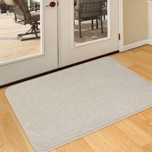Dirt Trapper Front Back Door Mat, Stain and Fade Resistant, Non-Slip Low-Profile Floor Mats, Absorbent, Easy Clean Patio Entrance Doormat, 24" x 35", Beige - color: Beige, size: 24 x 35 Inches