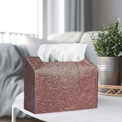 Leather Cover for Disposable Paper Hand Towel Box, Compatible with Kleenex Paper Hand Towel(1-Carved Red Cooper) - color: 1-carved Red Cooper