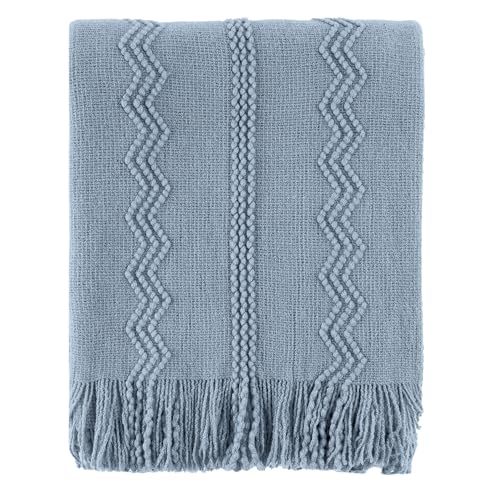 BATTILO HOME Light Blue Throw Blanket for Couch, 50"x60" | Soft Knit Throws with Tassels for Home Decor, Blue Grey Throw Blanket for Bed Sofa - color: Dusty Blue, size: 50 x 60 in.