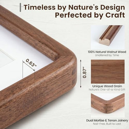 Acovy A5 (14.8x21cm) Picture Frame, Natural Solid Walnut | Handcrafted Wooden Photo Frame, Dual Use for Tabletop & Wall Mount, Matted to Fit A6 Photos, HD Tempered Glass - color: Walnut, size: A5(14.8x21cm)