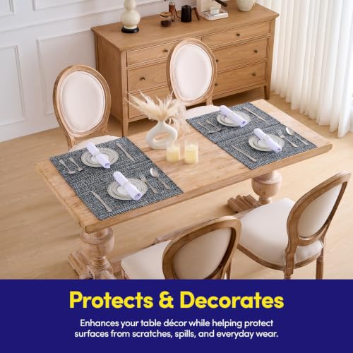 Sweet Home Collection 100% Cotton Placemats for Dining Room Rectangle Two Tone Woven Fabric 13" x 19" Soft Durable Table Mat Set, Set of 6, Black - color: Black, size: Rectangle 13" x 19"