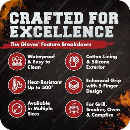 KITCHEN PERFECTION XL Silicone Smoker Oven Gloves-Extreme Heat Resistant BBQ Gloves-Handle Hot Food Right on Your Grill Fryer&Pit|Waterproof Grilling Cooking Baking Mitts|Superior Value Set+3 Bonuses | Waterproof, 5-Finger Design For A Better Grip, for Pi