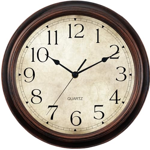 KECYET Wall Clock 10" Battery Operated Silent Vintage (Bronze) | Vintage Wall Clock; Analog Silent non Ticking; Kitchen Living Room Home Office Bathroom Bedroom - color: C_light Bronze, size: 10 Inch