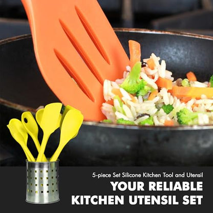Chef Craft Premium Silicone Kitchen Tool and Utensil Set, 5 Piece, Yellow - color: Yellow, size: 5 Piece Set