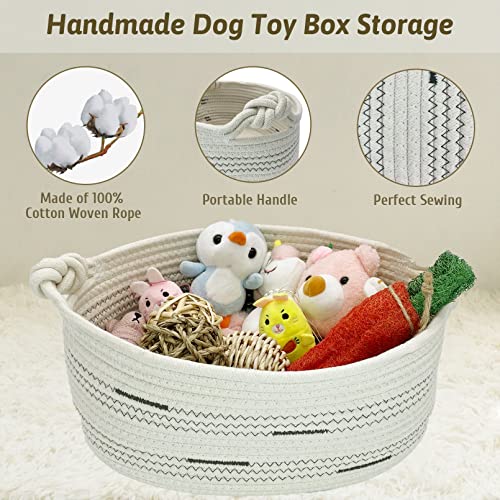 Fhiny Cotton Rope Dog Toy Basket with Handle Puppy Toys Storage Bin Small Woven Rectangle Diapers Pet Kitty Bed Perfect for Carry Pet Chew Toys Blankets Leashes Doggie Stuff - Beige L - size: B-L:17.7"×11.8"×7"