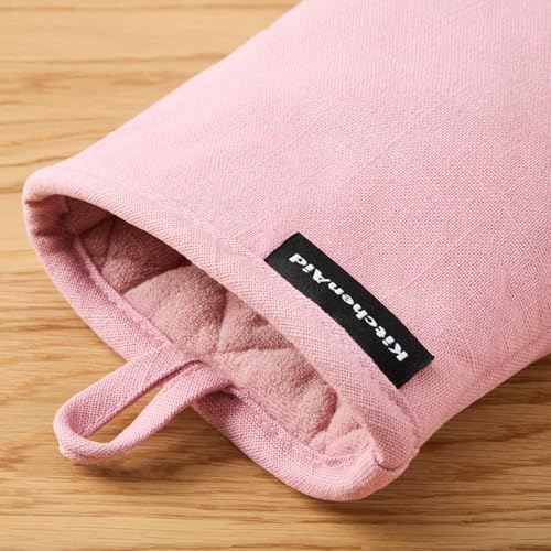 KITCHENAID Gourmet Series Gridlines Mini Oven Mitts 2-Pack Set, Heat Resistant up to 600°F, Soft Silicone Grip, Magnetic Cuff, Dried Rose, 5.5"x9" - color: Dried Rose