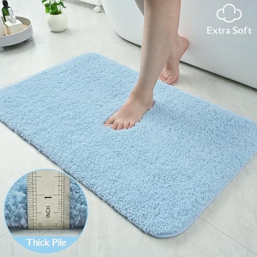 Light Blue Bathroom Rug Set 2 Piece Bath Mat 21x34 U Shape Toilet Rug 21x21 | Absorbent,Washable,Non Slip Bathroom Rugs Sets,Contour Mat for Toilet - color: Light Blue