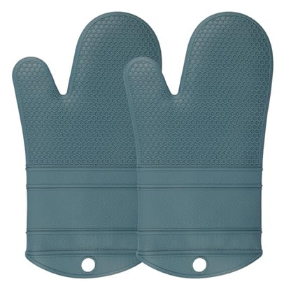 YUTAT Silicone Oven Mitts,Heat Resistant 500F Kitchen Mitts 2PCS,Waterproof Cooking Gloves with Soft Polyester Filling for Kitchen Cooking Baking BBQ - Agave - color: Agave-honeycomb Surface, size: 13“L x 7"W-2 Piece