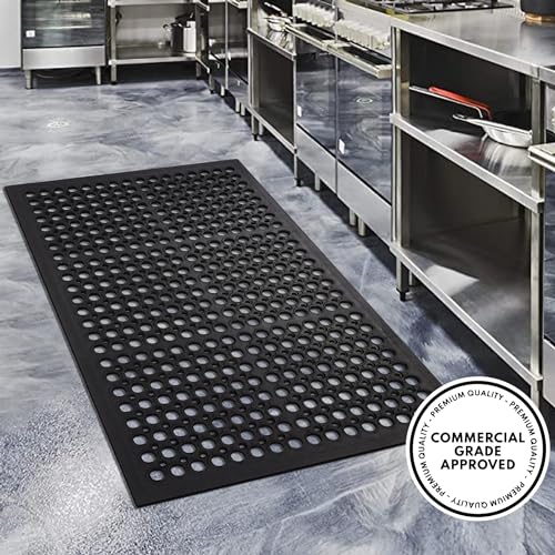 A1 Home Collections Anti Fatigue Mat, 0.6" Thick Heavy Duty Rubber Floor Mat with Drainage Holes - Non-Slip Kitchen, Bar & Restaurant Mat, 36x60 in (2 Pack) - size: 2 Pack - 60"L x 36"W x 0.6"Th