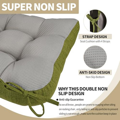 BUYUE Chair Cushion Set for Rocking Chair, Back Pillow & Seat Cushion with Ties, Original Woven Fabric Non-Slip Chair Pads for Elderly Sitting, Grass Green - color: Grass Green