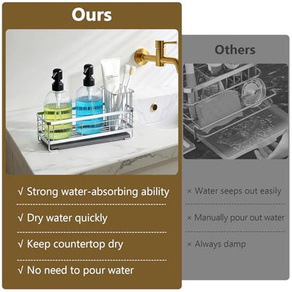 Kitchen Dish Soap Dispenser Set with Tray for Countertop Organizer,Silver | 14OZ Glass Bottle with Rustproof 304 Stainless Steel Sponge Holder and Instant Dry Tray, Hand and Dish Soap Dispenser Set - color: Silver + Dark Grey + Transparent