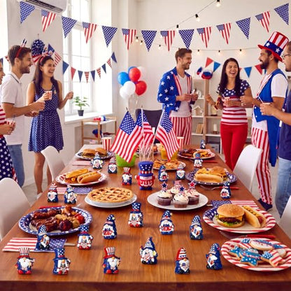Yaomiao 60 Pcs Mini Resin 4th of July Gnomes Figurines Bulk Small Resin Patriotic Gnome Miniature Gnomes USA America Independence Day Decoration for Table Landscape Tiered Tray Decor - style: Independence Day